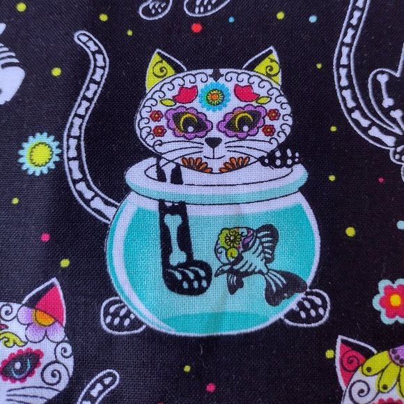 Timeless Treasures Other - 22" wide One yard, fun Día de los Muertos inspired Cat Skelly Fabric, Black 🐈‍⬛